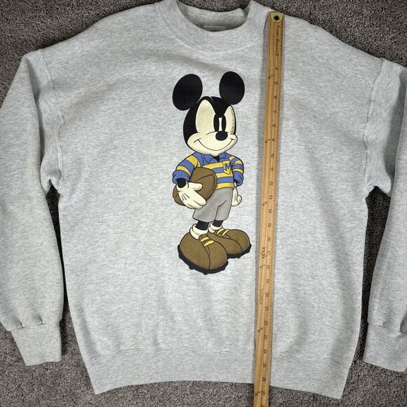 Vtg Mickey Mouse Sweatshirt Mens M Gray Mickey Football Graphic 90s Made in USA - Picture 5 of 8